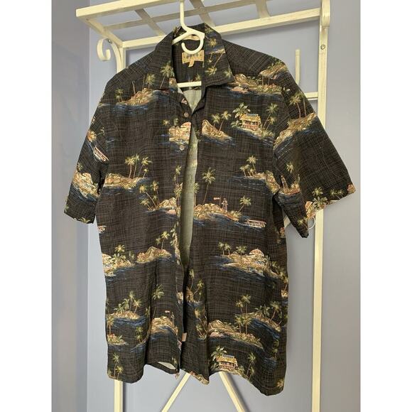 Campia Moda Hawaiian Button Up Shirt Mens XL Island Palm Tree Tiki Cotton L - Picture 1 of 4